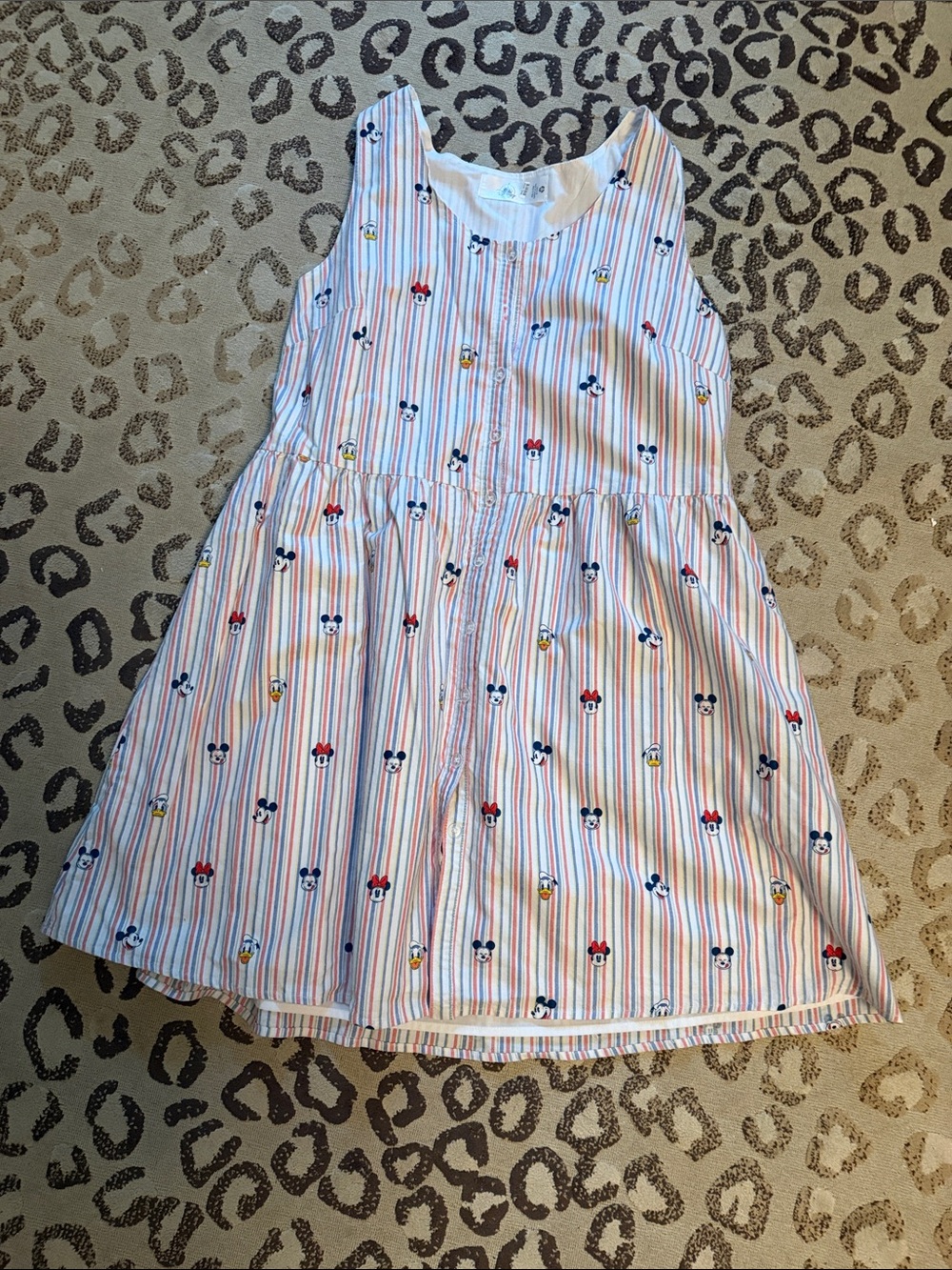Disney White Striped Sleeveless Dress with Multicolor Character Accents